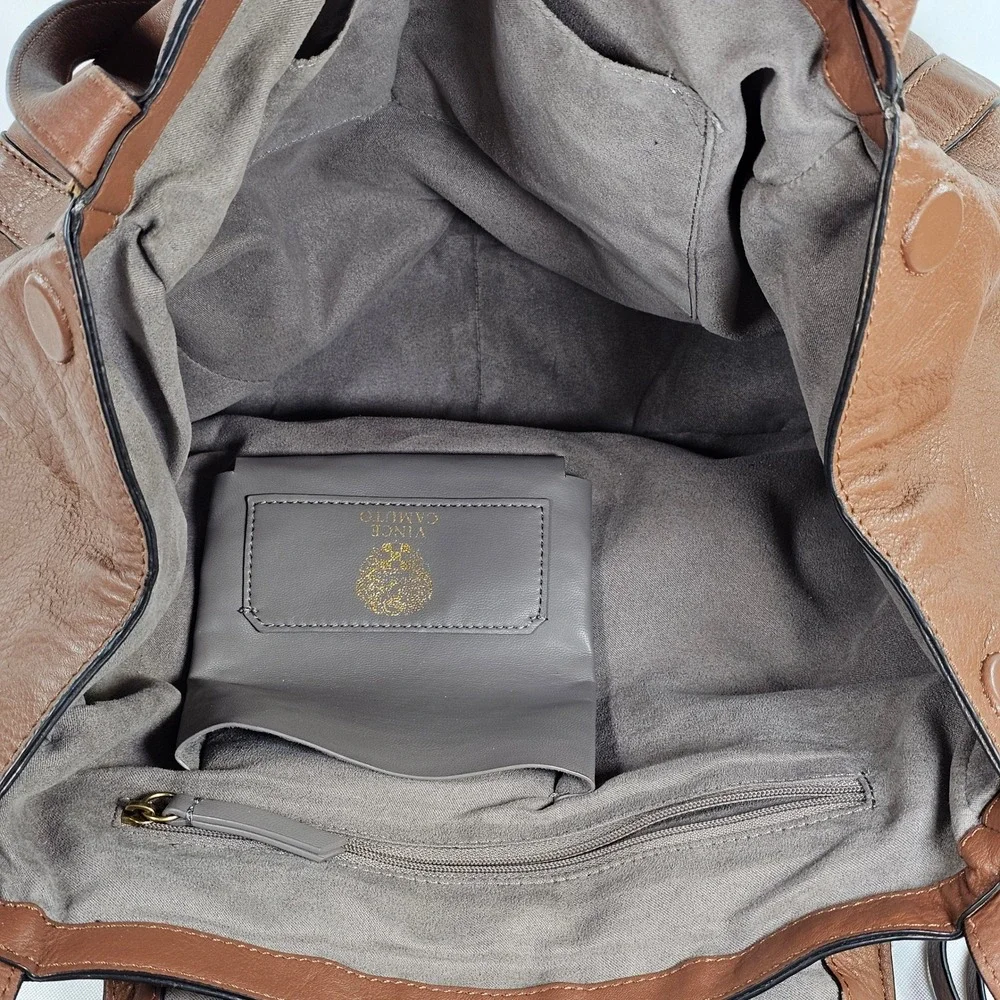 Vince Camuto Lenka Cognac Brown Pebbled‎ Leather V-Flap Shoulder Bag Hobo Purse